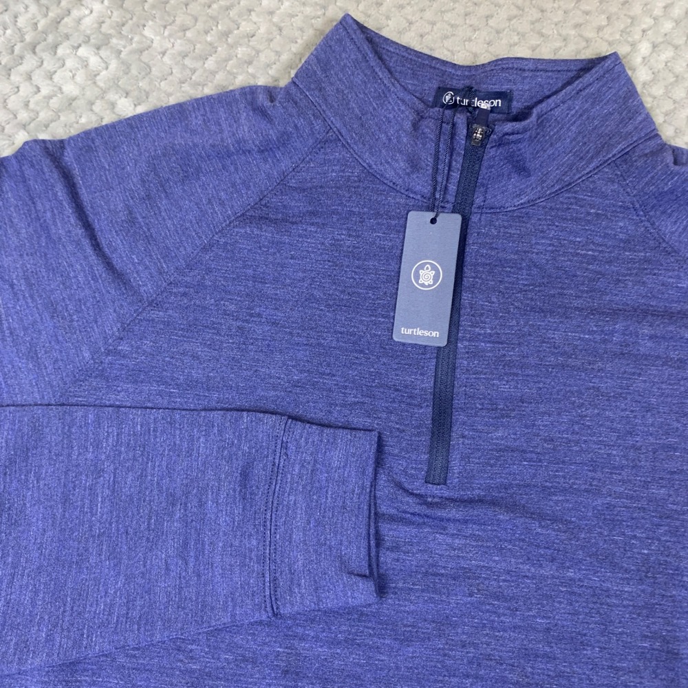 Turtleson Mens Medium Quarter Zip Pullover Heather Purple Blue Golf Sweater NWT